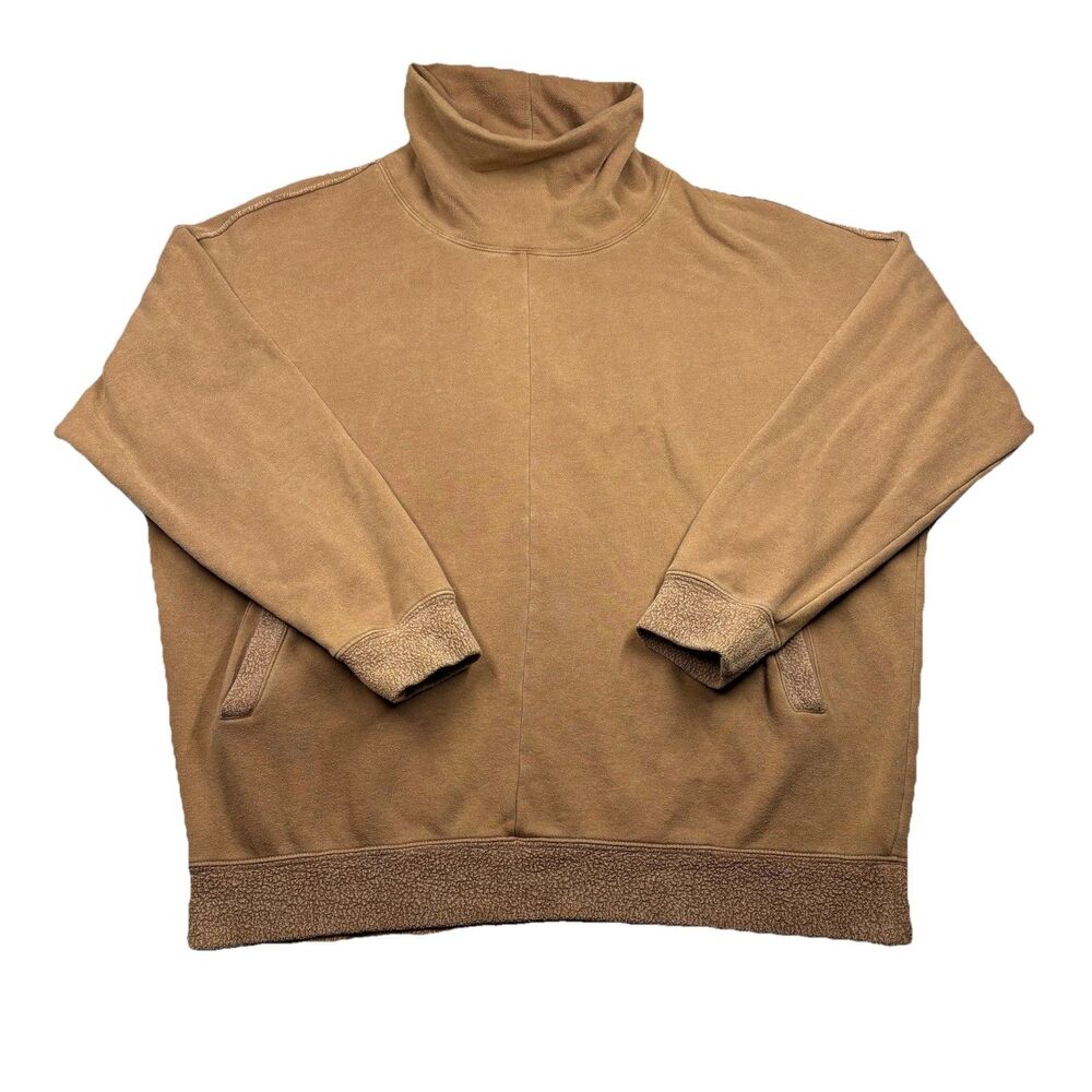 Free People Mock Neck Pullover Sweatshirt - Camel Tan - Womens Small Pockets
